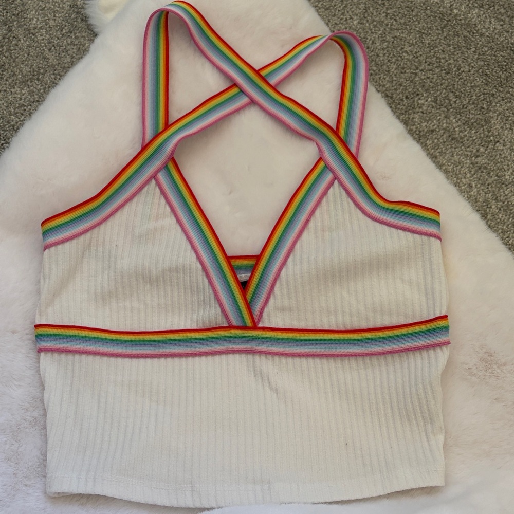 White Crop Top with Rainbow Straps